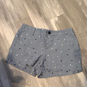LOFT Star-Print Chambray Shorts - Light Blue with White & Navy Stars